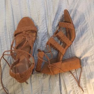 Cute tie up tan heels
